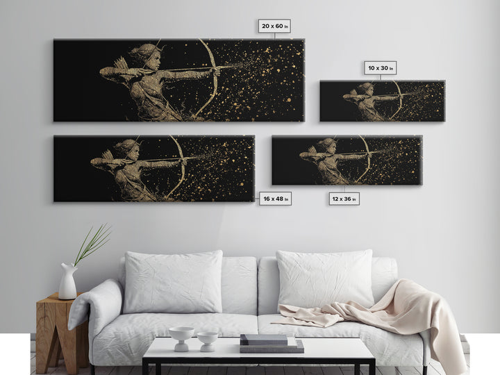Archer Goddess Canvas Gold Art Norse Mythology Female Warrior Canvas Art with real wood frame, Office Art or Dad Gift