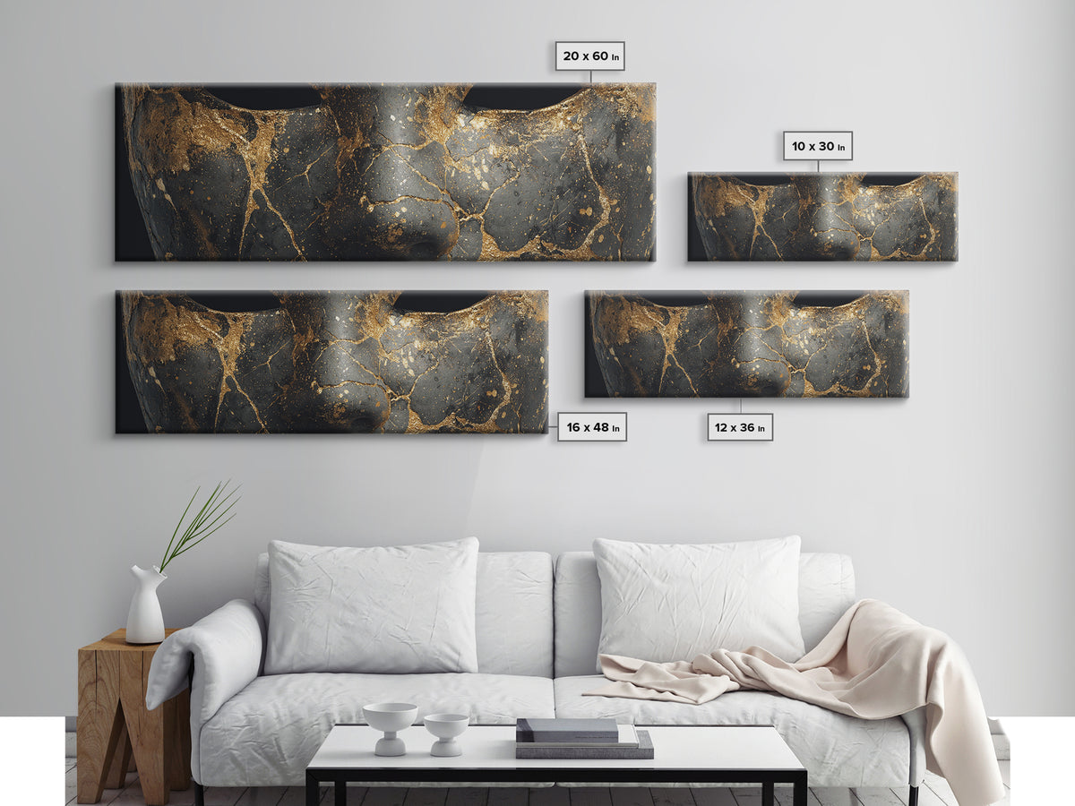 Kintsugi Mask Canvas Gold Art, Norse Mythology Canvas Art Wall Decor, Unique Nordic Office Accent framed in real wood