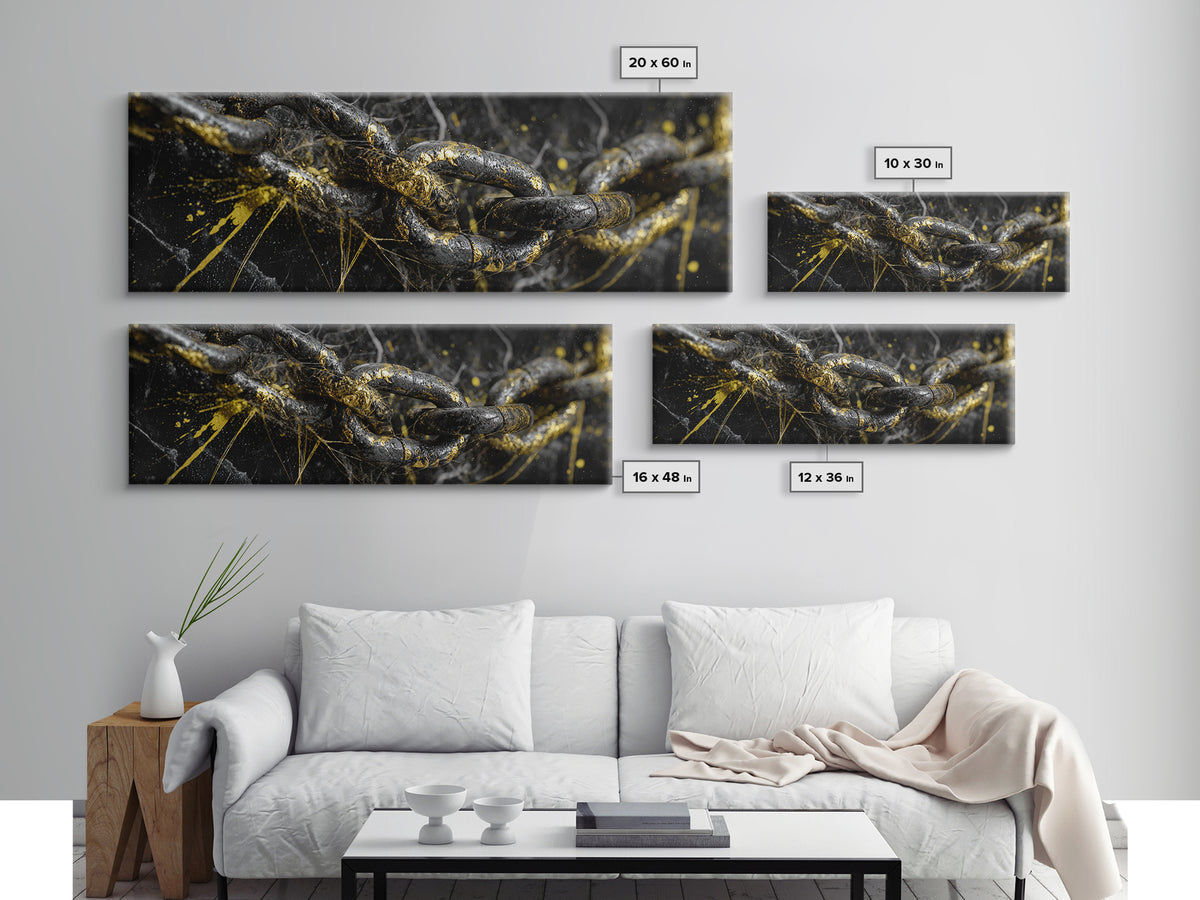 Nordic Chain Symbol Canvas Gold Art Canvas Art, Norse Mythology Office Decor for Men, framed in natural real wood