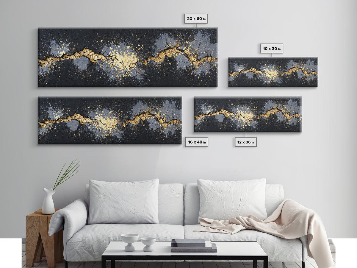 Cracked Stone Nordic Wall Canvas Gold Art Canvas Art, Viking Mythology Office Art Man Cave Decor, with real wood frame