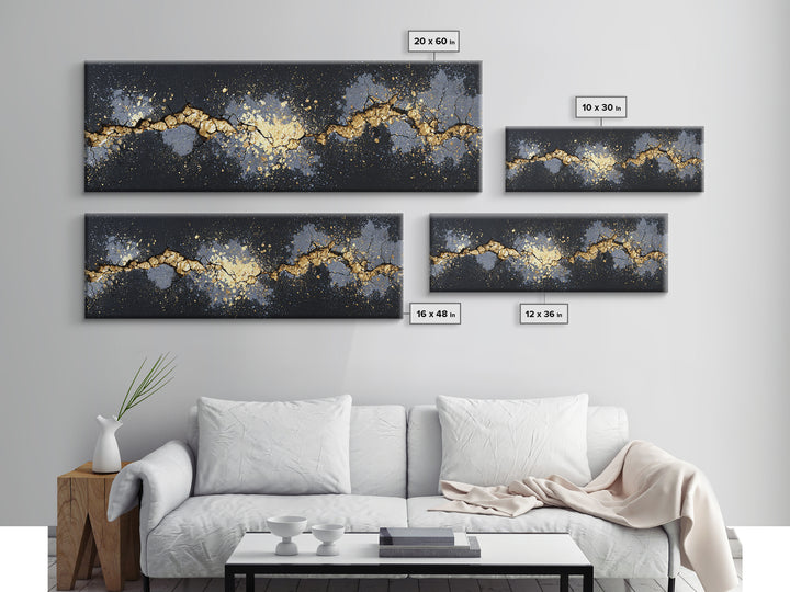 Cracked Stone Nordic Wall Canvas Gold Art Canvas Art, Viking Mythology Office Art Man Cave Decor, with real wood frame