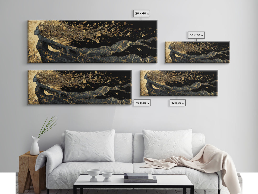 Norse Goddess Freyja Canvas Gold Art Canvas Art, Viking Mythology Office Art Man Cave Decor, in handcrafted wood frame