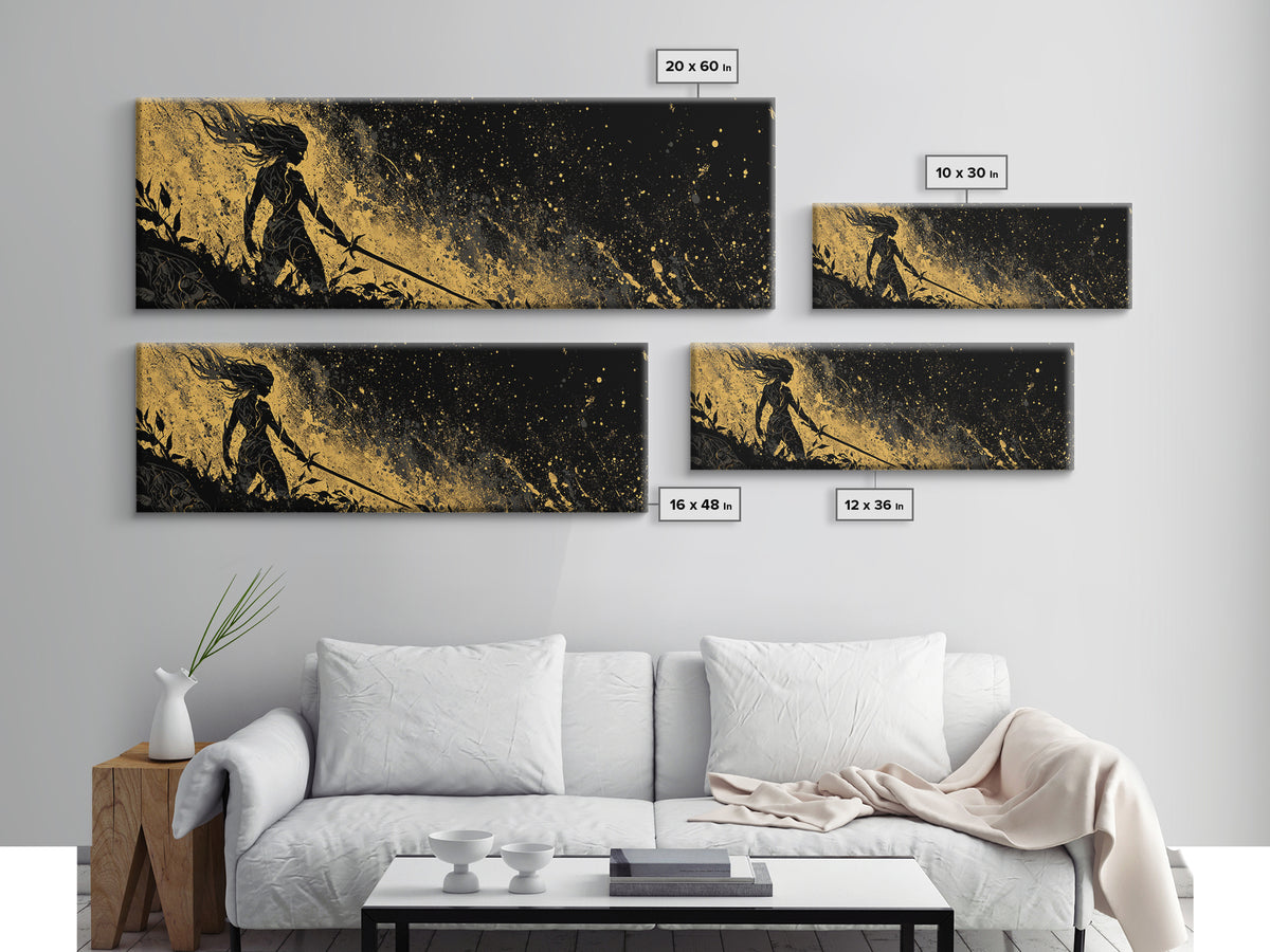 Norse Shieldmaiden Hervor Canvas Art, Canvas Gold Art for Man Cave or Office, Viking Mythology Wall Decor, Real Wood Frame