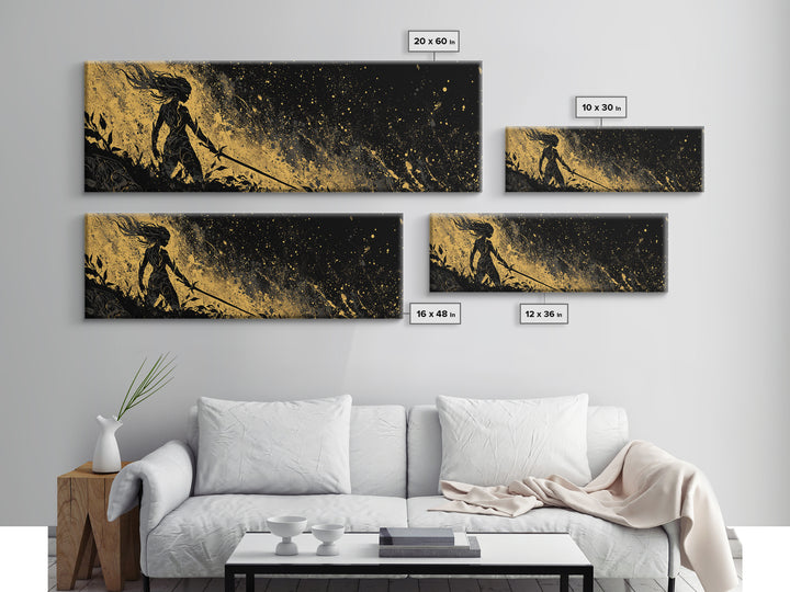 Norse Shieldmaiden Hervor Canvas Art, Canvas Gold Art for Man Cave or Office, Viking Mythology Wall Decor, Real Wood Frame