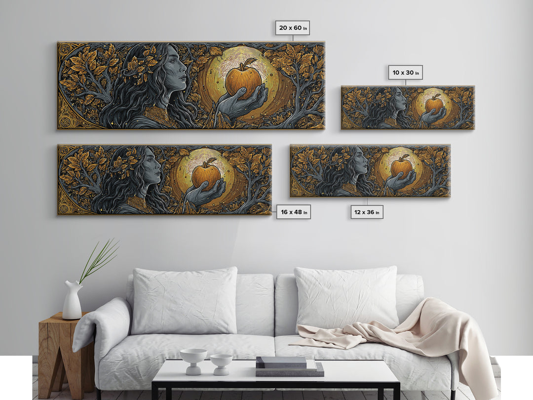 Idunn with Golden Apple Canvas Gold Art, Norse Mythology Goddess Canvas Art, Nordic Office Wall Decor, Real Wood Frame
