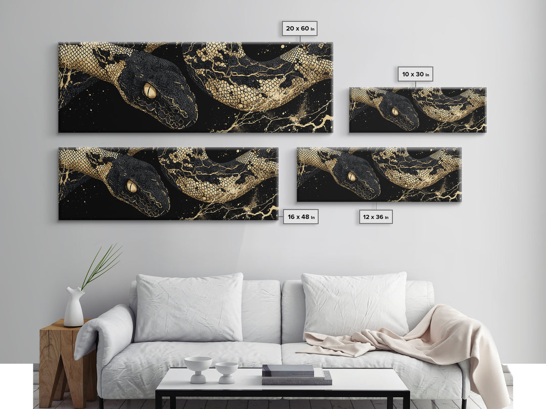 Viking Serpent Jormungandr Canvas Art, Canvas Gold Art from Nordic Mythology, Dad Gift or Office Decor, Framed in Real Wood
