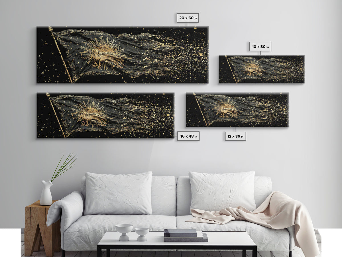 Nordic Battle Scene Canvas Gold Art Canvas Art – Norse Mythology Warrior Office Wall Decor Dad Gift, handcrafted real wood frame
