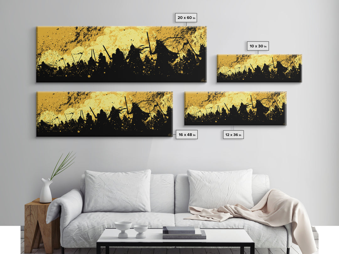 Canvas Gold Art of Nordic Warriors Canvas Art | Viking Army Wall Decor with real wood frame | Mythology Inspired Dad Gift