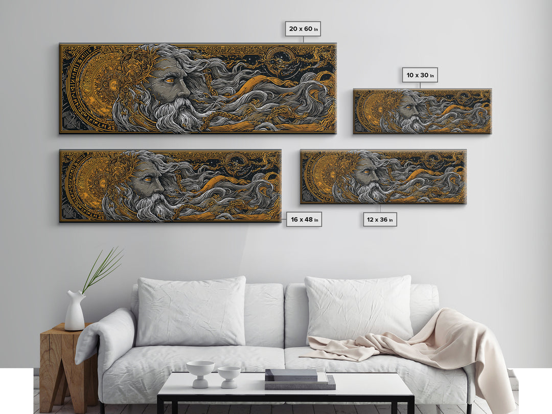 Odin Norse God Canvas Gold Art Canvas Art | Nordic Wall Decor in handcrafted wood frame | Mythology Office or Man Cave Art