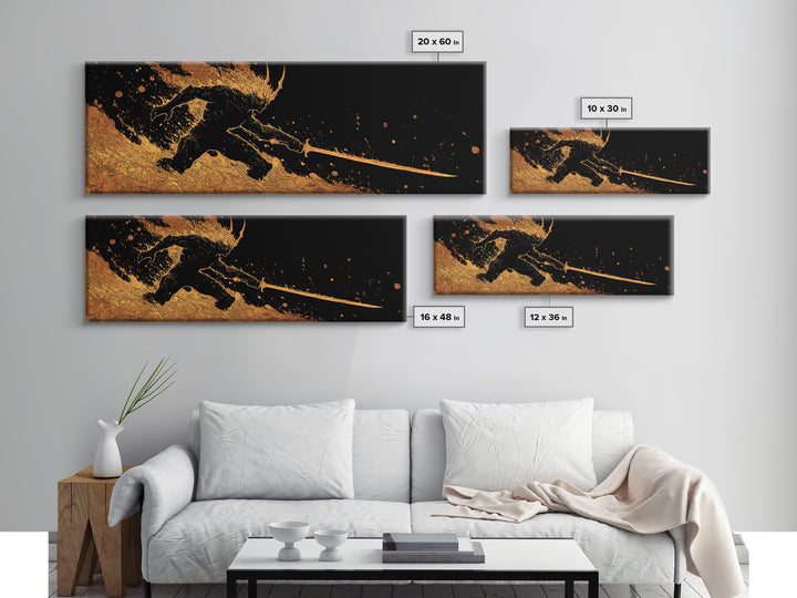 Canvas Gold Art Surtur Canvas Art | Norse Fire Giant Ragnarok Wall Decor framed in natural wood | Nordic Man Cave Office Gift