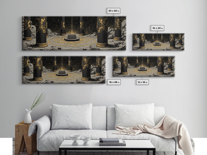 Thor Norse God Canvas Gold Art Canvas Art Viking Wall Decor for Man Cave or Dad Gift, framed in durable handcrafted real wood