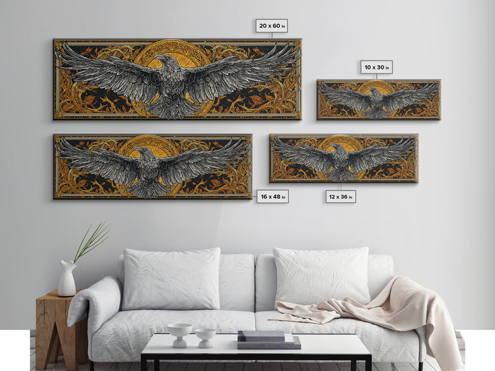 Mythical Valkyrie Helmet Canvas Gold Art Nordic Canvas Art, Norse Wall Hanging for Office or Man Cave framed in real wood