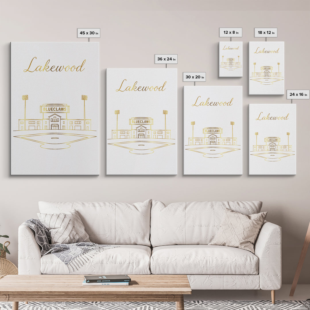Lakewood Travel Poster, Canvas Print, White Gold Minimalist Art, Lakewood City Art, Mid Century Wall Art, Home Office Decor, Poster Print