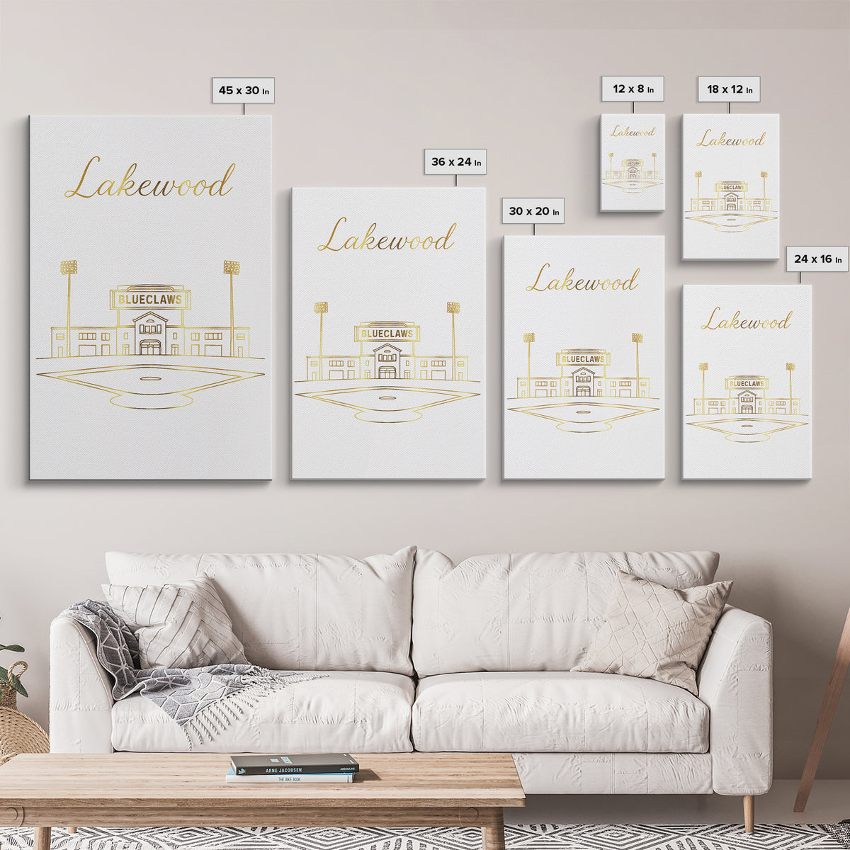 Lakewood Travel Poster, Canvas Print, White Gold Minimalist Art, Lakewood City Art, Mid Century Wall Art, Home Office Decor, Poster Print