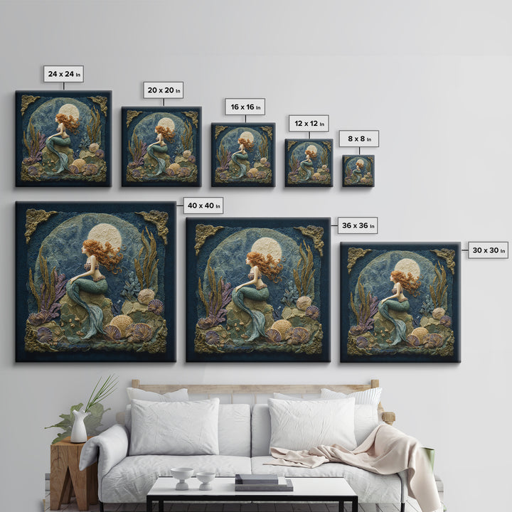 Mermaid Siren on Rocks Canvas Print, Mythological Art, Artwork, Living Room Decor, Oil Painting, Legend, Gallery Wall Art, MYT-1x1-15