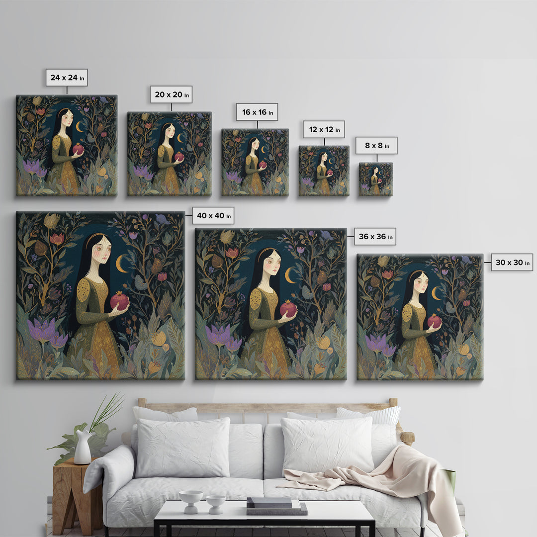 Persephone Holding Pomegranate Canvas Print, Mythological Art, Printable Art, Living Room Decor, Watercolor Art, Legend, MYT-1x1-31