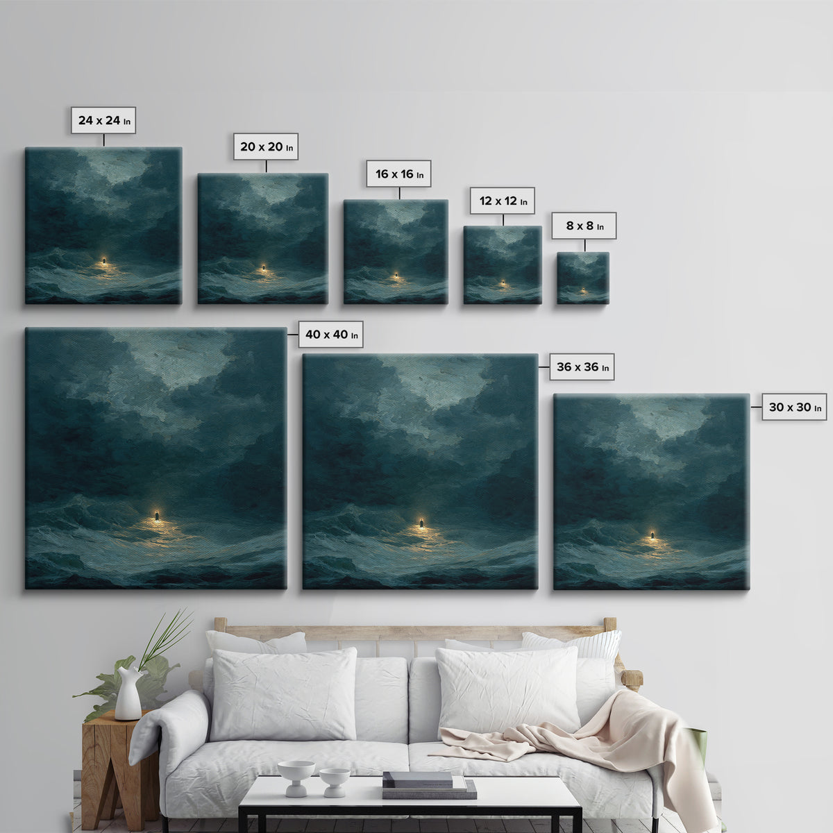 Poseidon Figure Rising from Stormy Ocean Framed Canvas Print, Mythological Art, Canvas Painting, Living Room Decor, MYT-1x1-51