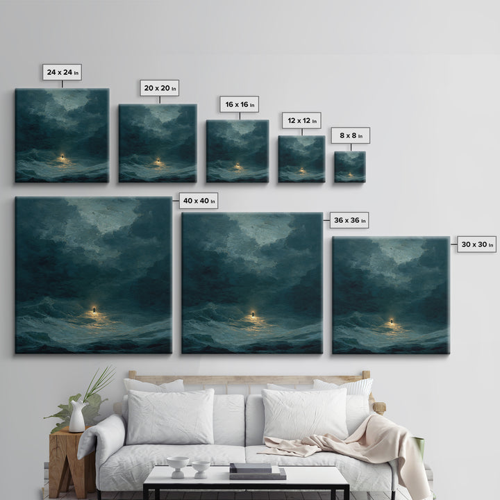 Poseidon Figure Rising from Stormy Ocean Framed Canvas Print, Mythological Art, Canvas Painting, Living Room Decor, MYT-1x1-51