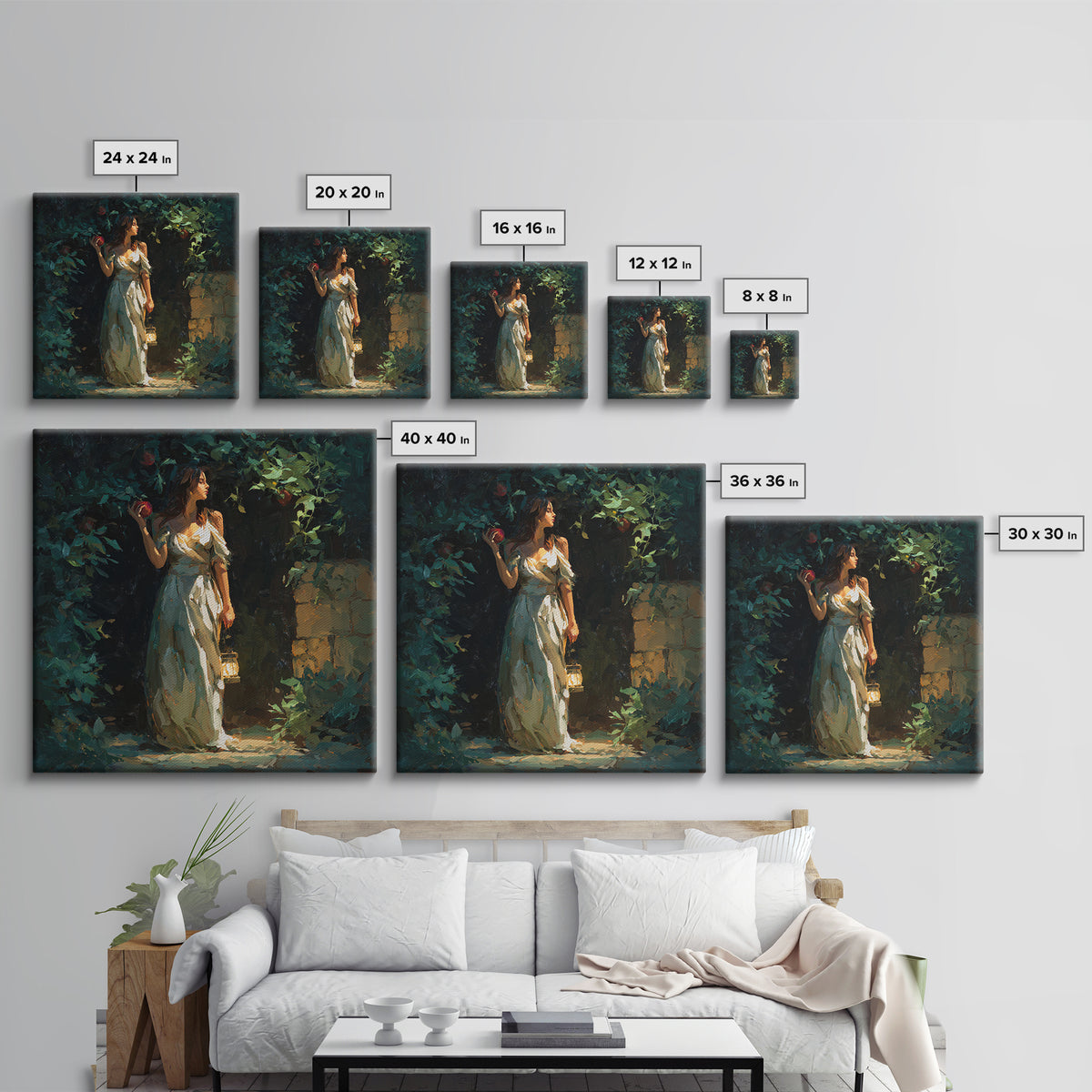Persephone Holding Pomegranate Framed Canvas Print, Mythological Art, Wall Art Prints, Living Room Decor, Oil Painting, Legend, MYT-1x1-7