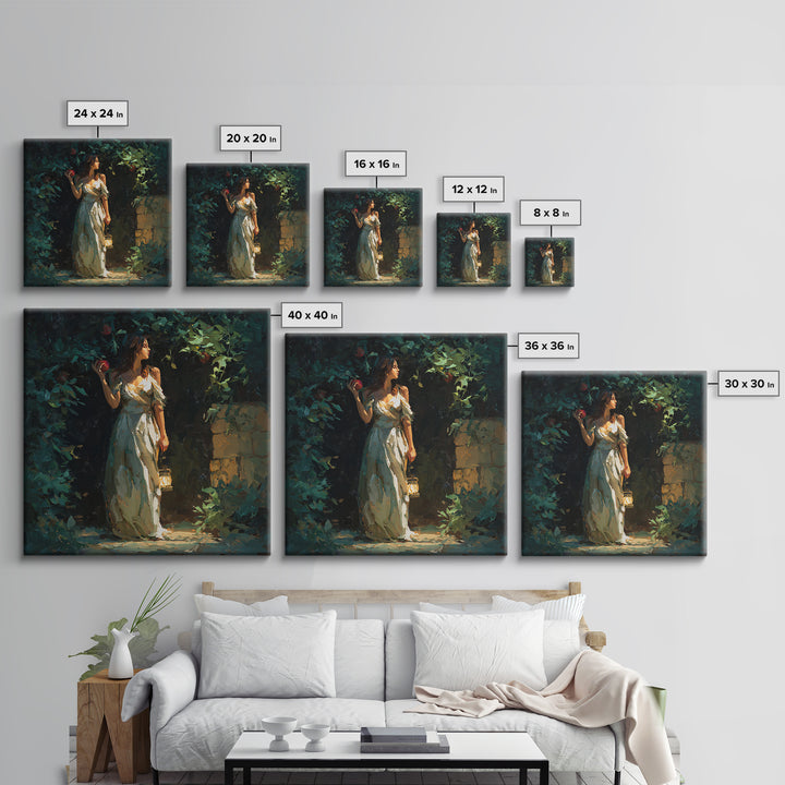 Persephone Holding Pomegranate Framed Canvas Print, Mythological Art, Wall Art Prints, Living Room Decor, Oil Painting, Legend, MYT-1x1-7