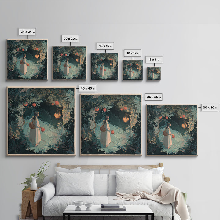 Persephone Holding Pomegranate Framed Canvas Print, Mythological Art, Modern Decor, Living Room Decor, Fine Art, Legend, MYT-1x1-79