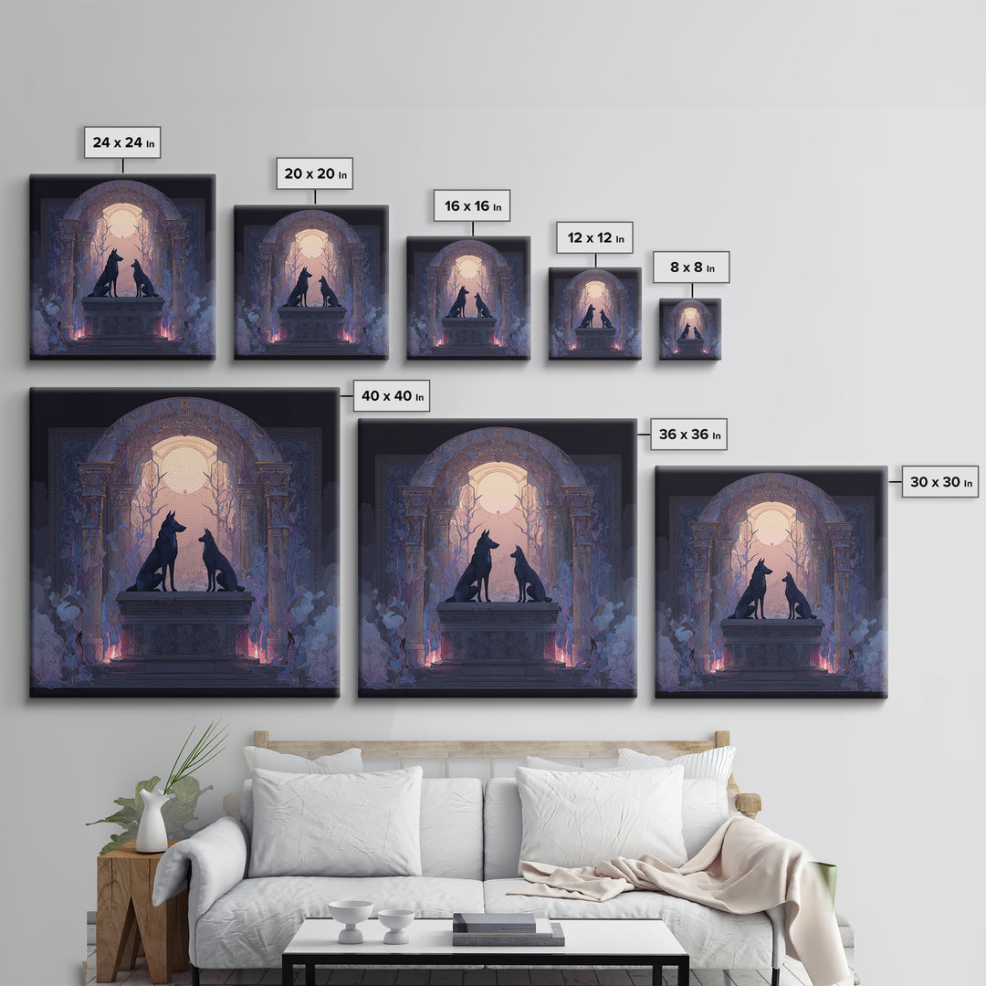 Hades and Cerberus Silhouette Framed Canvas Print, Mythological Art, Neutral Decor, Living Room Decor, Fine Art, Legend, MYT-1x1-80