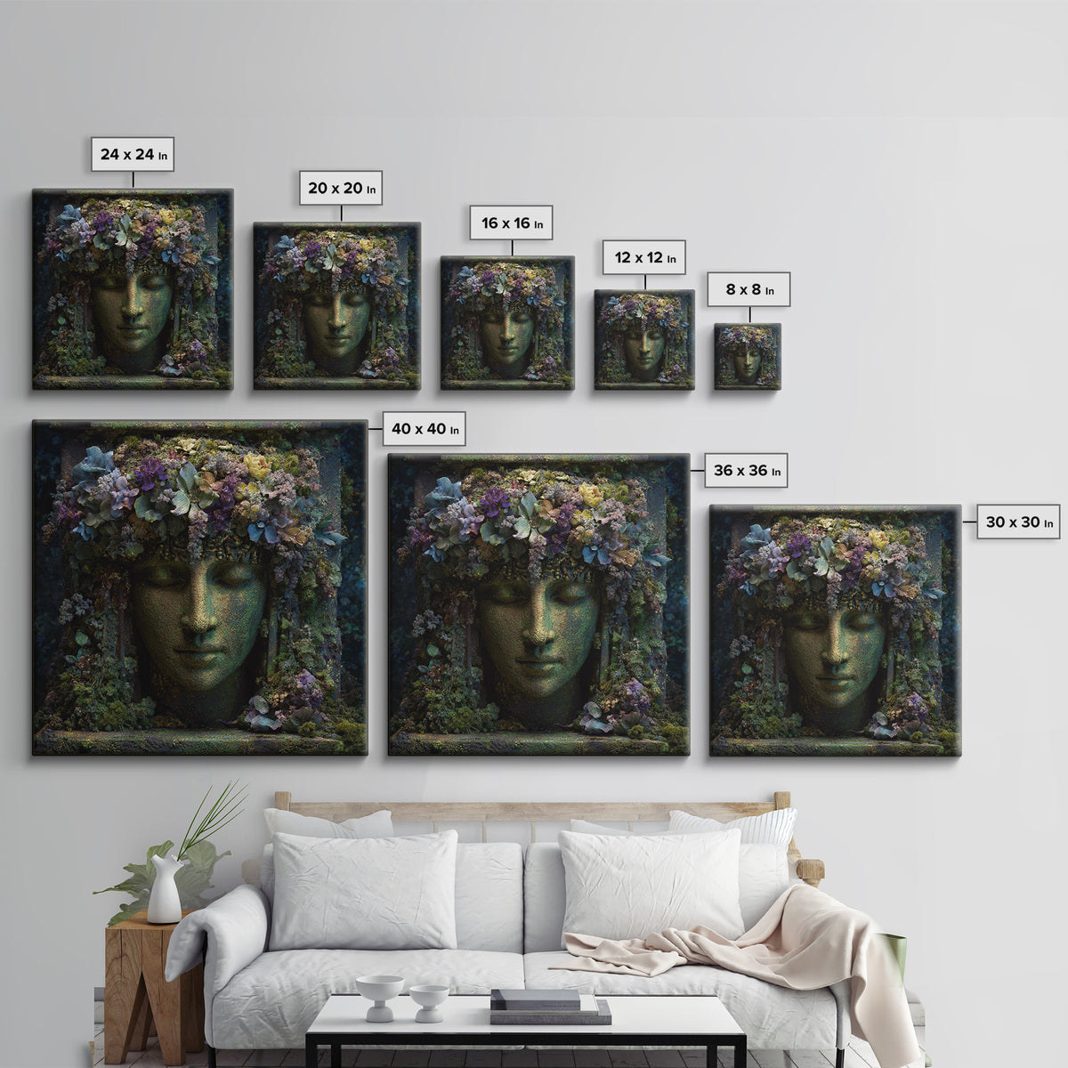 Ancient Goddess Statue Covered Framed Canvas Print, Mythological Art, Wall Decor, Living Room Decor, Fine Art, Legend, MYT-1x1-96