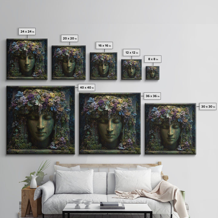 Ancient Goddess Statue Covered Framed Canvas Print, Mythological Art, Wall Decor, Living Room Decor, Fine Art, Legend, MYT-1x1-96