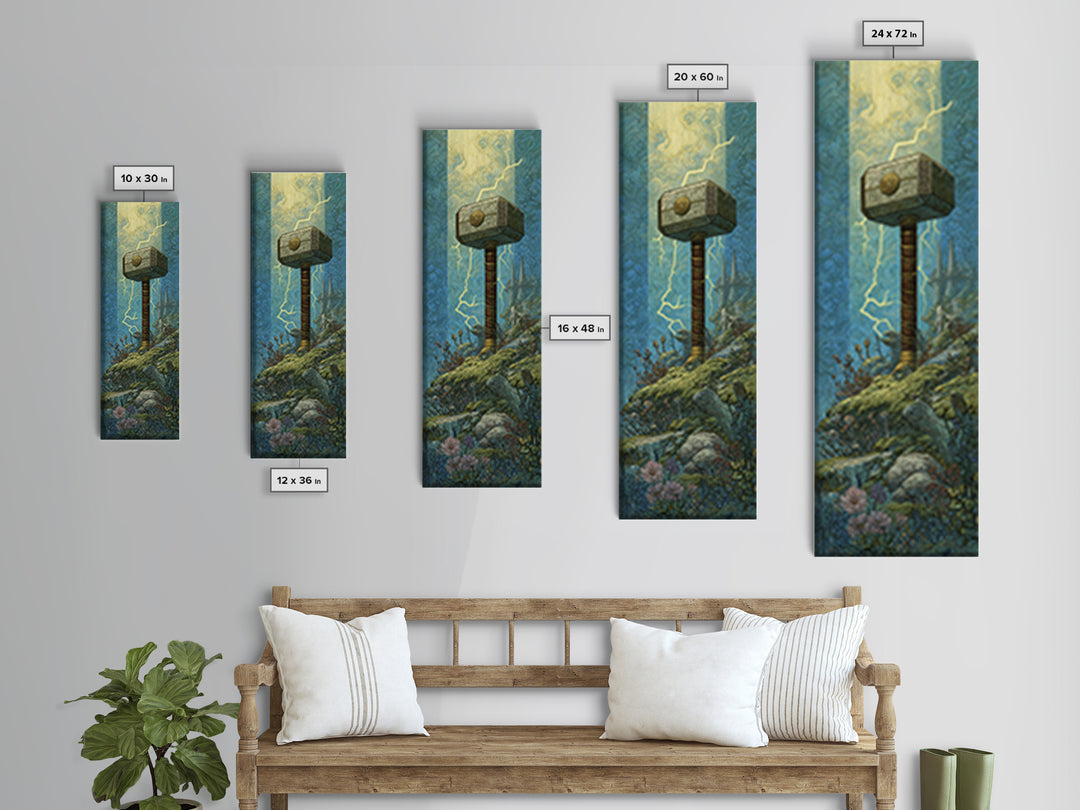 Thor Hammer and Lightning Still Life Canvas Print, Mythological Art, Bedroom Wall Art, Living Room Decor, Fine Art, Legend, MYT-1x3-22