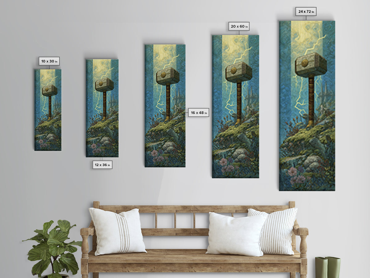 Thor Hammer and Lightning Still Life Canvas Print, Mythological Art, Bedroom Wall Art, Living Room Decor, Fine Art, Legend, MYT-1x3-22