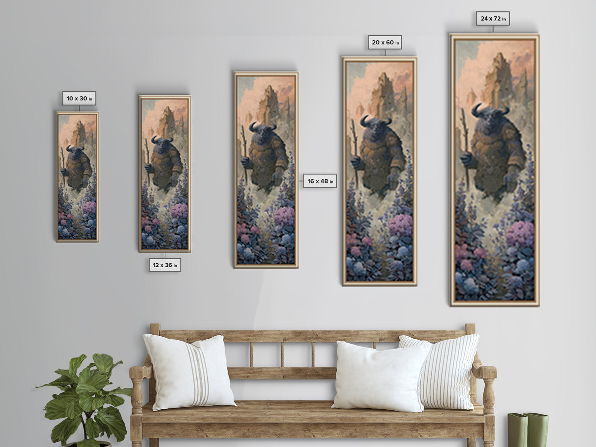 Minotaur in Labyrinth of Warm Stone Canvas Print, Mythological Art, Luxury Decor, Living Room Decor, Fine Art, Legend, MYT-1x3-77