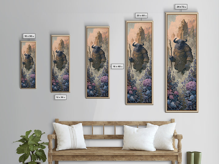 Minotaur in Labyrinth of Warm Stone Canvas Print, Mythological Art, Luxury Decor, Living Room Decor, Fine Art, Legend, MYT-1x3-77