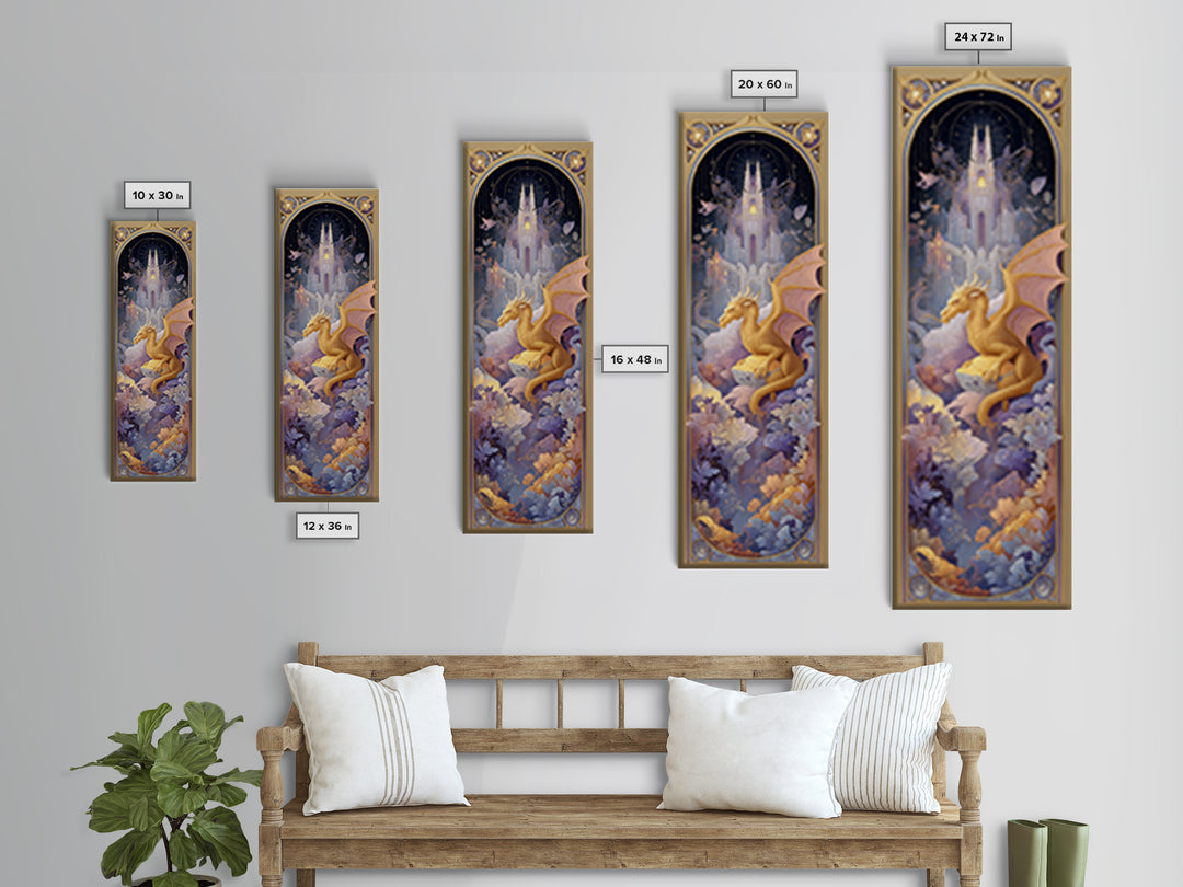Dragon Guarding a Hoard of Ancient Gold Framed Canvas Print, Mythological Art, Framed Wall Art, Living Room Decor, Legend, MYT-1x3-80