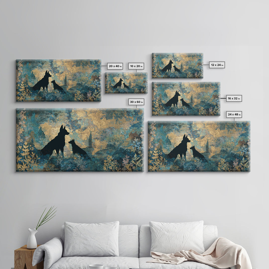 Hades and Cerberus Silhouette Framed Canvas Print, Mythological Art, Living Room Wall Art, Living Room Decor, Fine Art, Legend, MYT-2x1-100