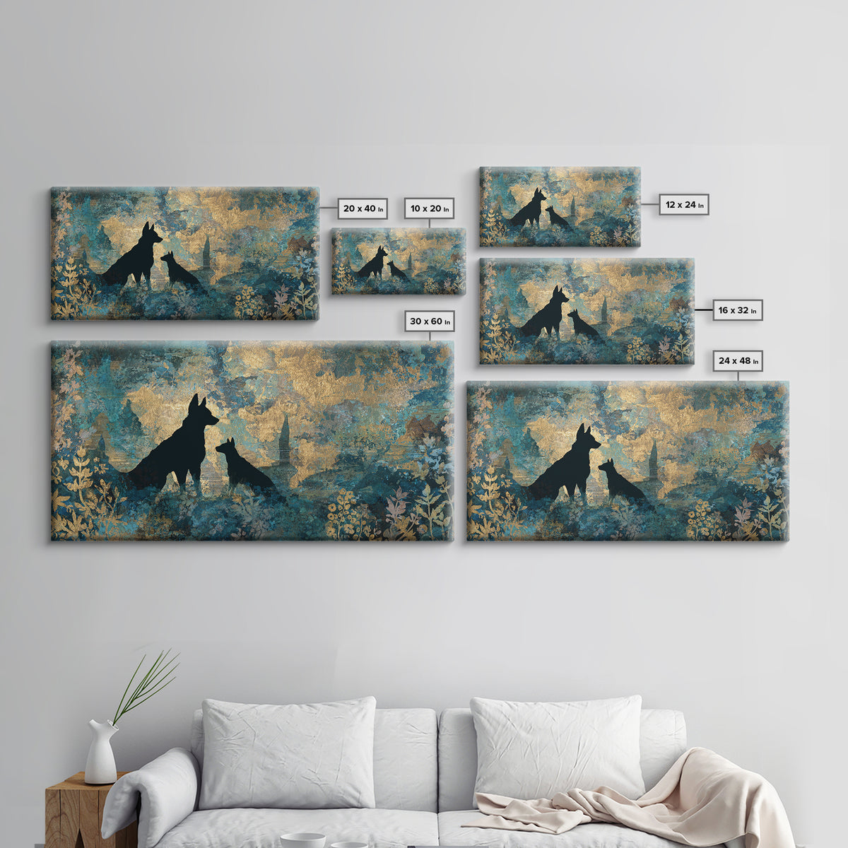Hades and Cerberus Silhouette Framed Canvas Print, Mythological Art, Living Room Wall Art, Living Room Decor, Fine Art, Legend, MYT-2x1-100