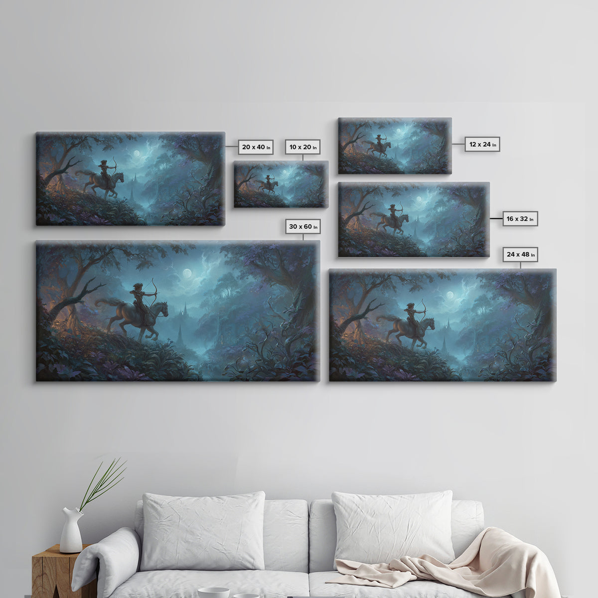 Centaur Archer in Misty Forest Framed Canvas Print, Mythological Art, Luxury Decor, Living Room Decor, Fine Art, Legend, MYT-2x1-12