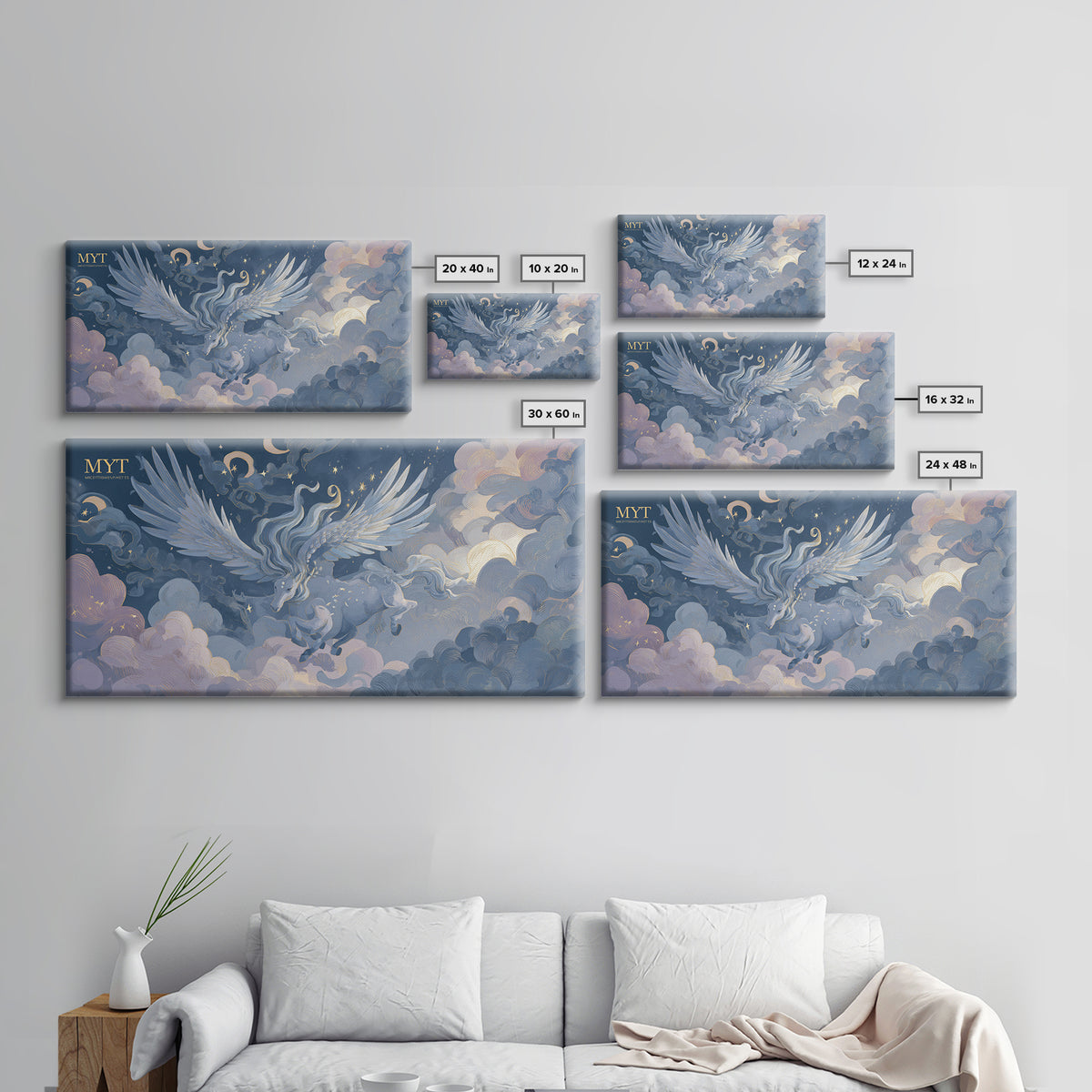 Pegasus Flying Above Cloud Kingdom Canvas Print, Mythological Art, Contemporary Art, Living Room Decor, Fine Art, Legend, MYT-2x1-17