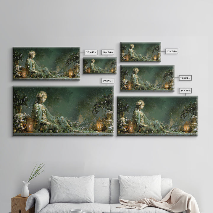 Ancient Goddess Statue Covered Canvas Print, Mythological Art, Textured Painting, Living Room Decor, Fine Art, Legend, MYT-2x1-44