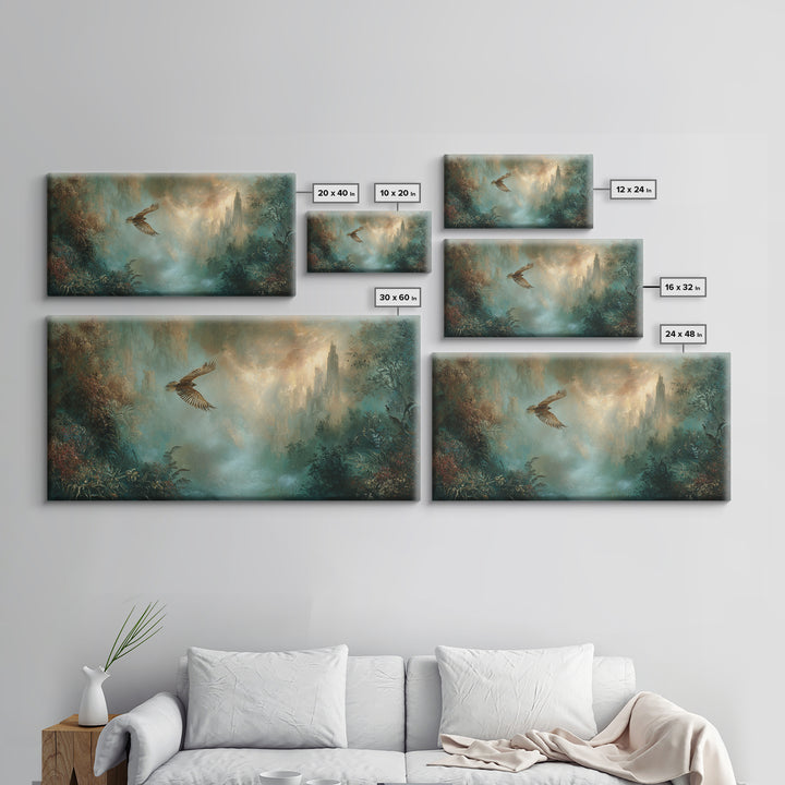 Icarus Falling Through Golden Sky and Feathers Canvas Print, Mythological Art, Art, Living Room Decor, Fine Art, Legend, MYT-2x1-48