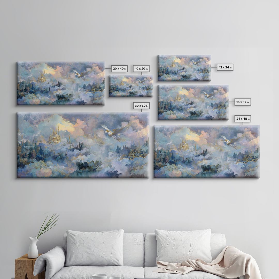 Pegasus Flying Above Cloud Kingdom Canvas Print, Mythological Art, Wall Art Prints, Living Room Decor, Fine Art, Legend, MYT-2x1-89