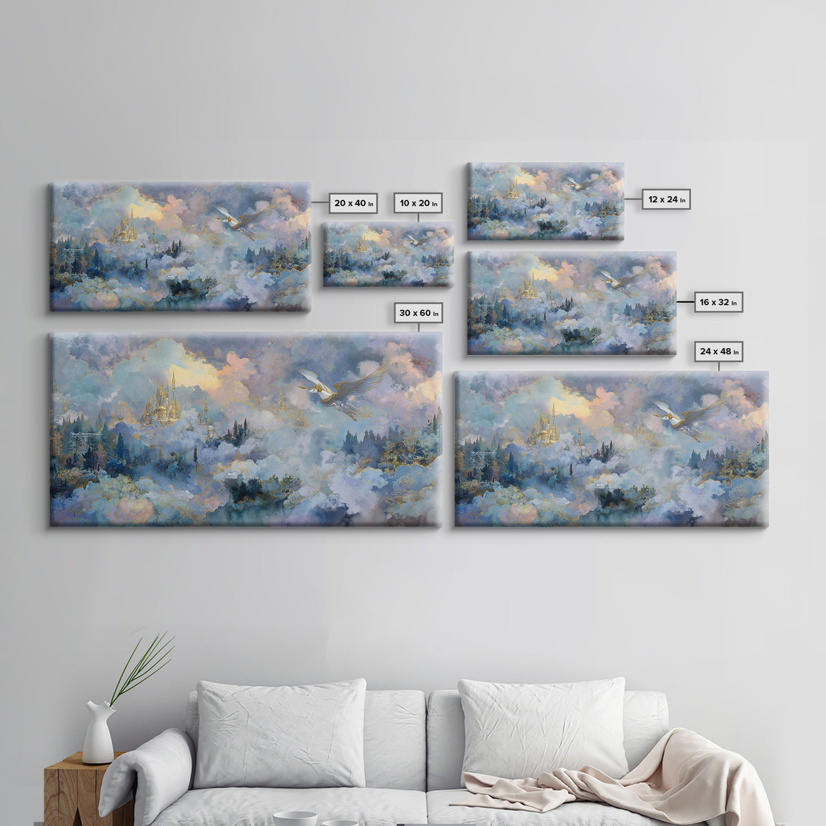 Pegasus Flying Above Cloud Kingdom Canvas Print, Mythological Art, Wall Art Prints, Living Room Decor, Fine Art, Legend, MYT-2x1-89