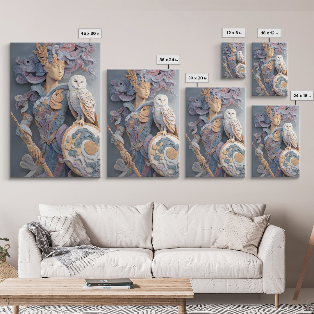 Athena Warrior Woman Framed Canvas Print, Mythological Art, Contemporary Art, Living Room Decor, Oil Painting, Legend, MYT-2x3-34