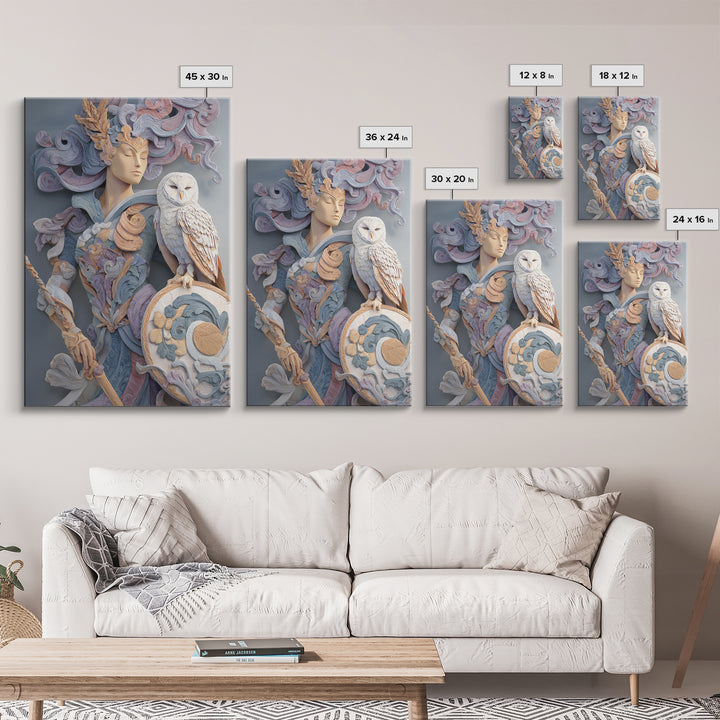 Athena Warrior Woman Framed Canvas Print, Mythological Art, Contemporary Art, Living Room Decor, Oil Painting, Legend, MYT-2x3-34