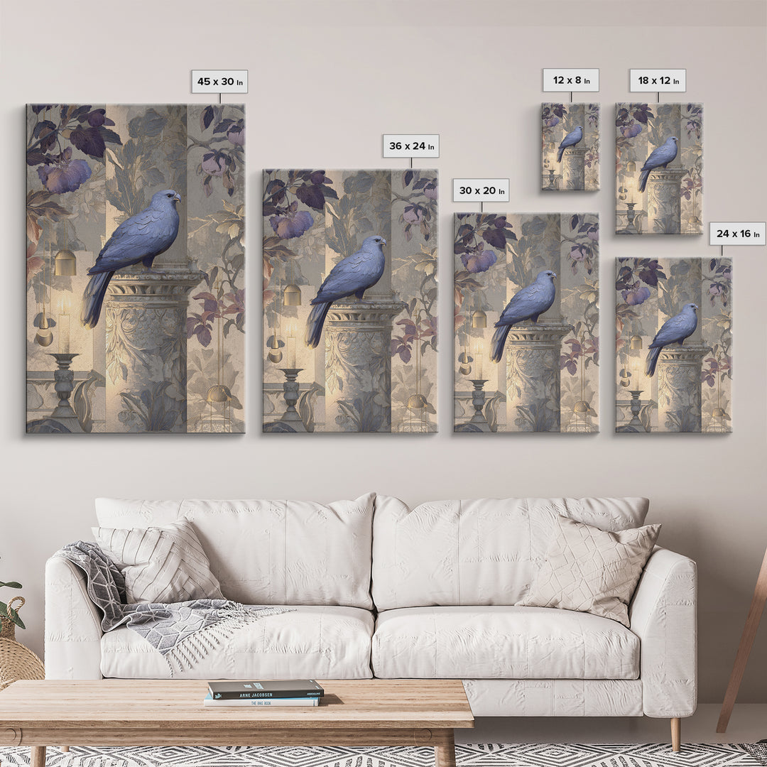 Griffin Perched on Ancient Stone Column Framed Canvas Print, Mythological Art, Textured Painting, Living Room Decor, Legend, MYT-2x3-46