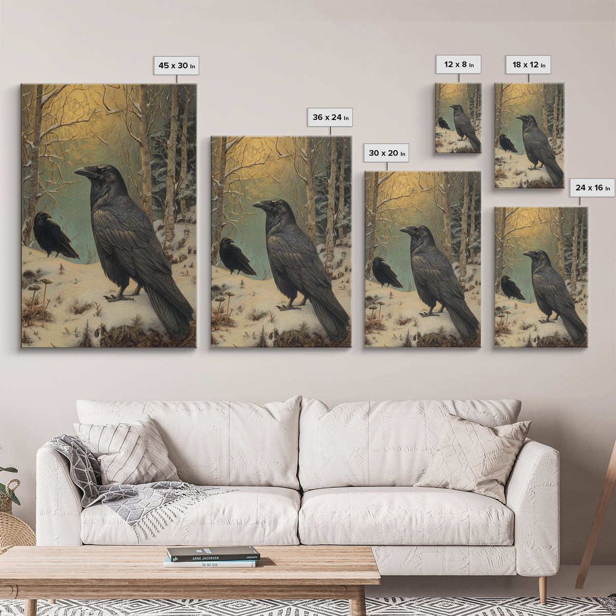 Odin Raven Pair Framed Canvas Print, Mythological Art, Room Decor, Living Room Decor, Fine Art, Legend, Art Print, Digital Art, MYT-2x3-51