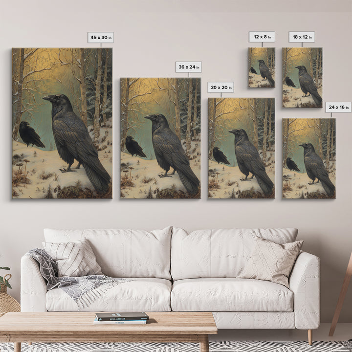 Odin Raven Pair Framed Canvas Print, Mythological Art, Room Decor, Living Room Decor, Fine Art, Legend, Art Print, Digital Art, MYT-2x3-51