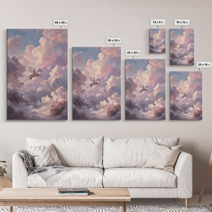 Pegasus Flying Above Cloud Kingdom Canvas Print, Mythological Art, Artwork, Living Room Decor, Legend, Gallery Wall Art, MYT-2x3-77