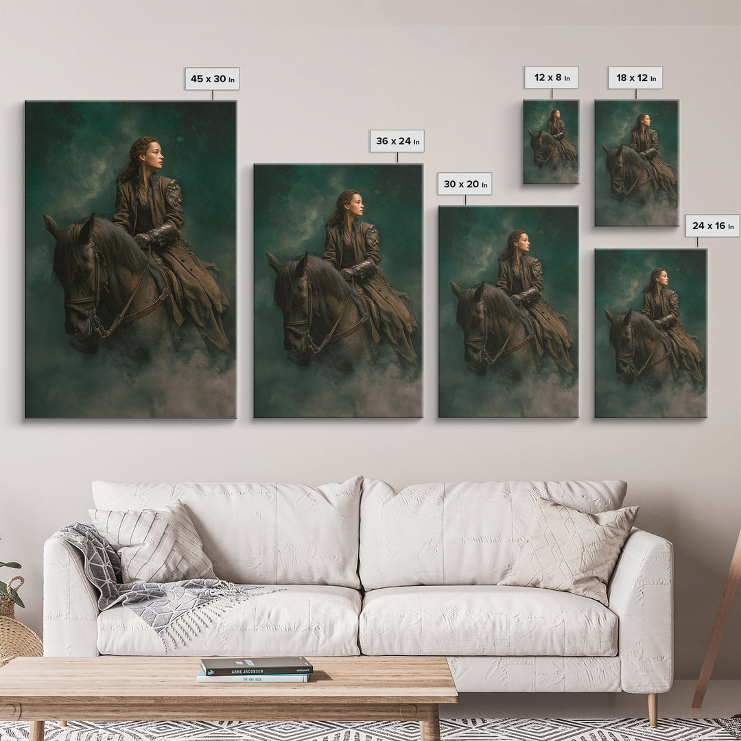 Norse Valkyrie Riding Through Storm Clouds Canvas Print, Mythological Art, Gothic Home Decor, Living Room Decor, Legend, MYT-2x3-89