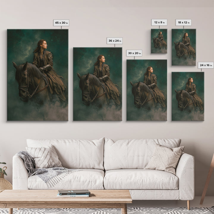 Norse Valkyrie Riding Through Storm Clouds Canvas Print, Mythological Art, Gothic Home Decor, Living Room Decor, Legend, MYT-2x3-89