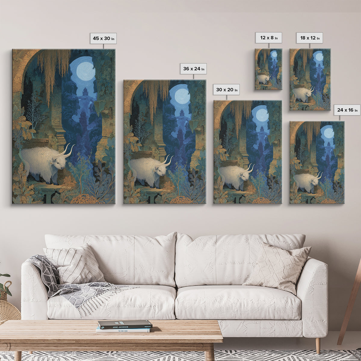 Minotaur in Labyrinth of Warm Stone Framed Canvas Print, Mythological Art, Digital Wall Art, Living Room Decor, Legend, MYT-2x3-97